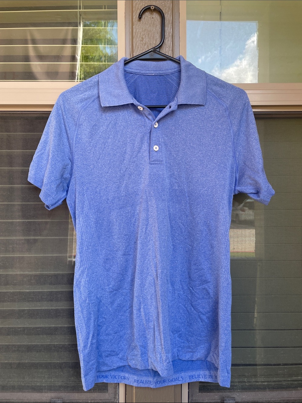 Men’s Lululemon Metal Vent Tech Polo SMALL Blue white heather short sleeve